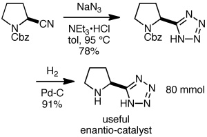 Novartis/Cambridge example of the reaction of a nitrile with sodium azide to produce a tetrazole